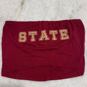 Florida State strapless garnet tube top with “state” written in gold size M